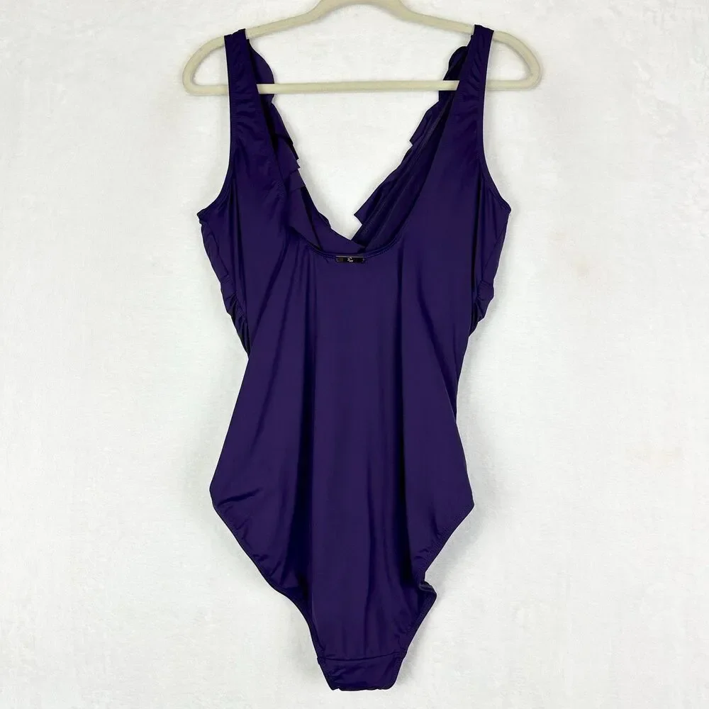 Lauren Ralph Lauren Beach Club Ruffle Surplice One Piece Swimsuit Size 16 NWT